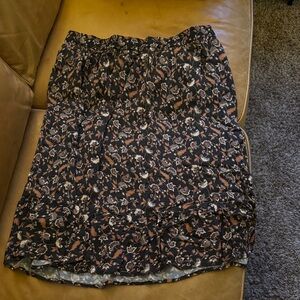 Able Black and Brown Floral A-Line Skirt